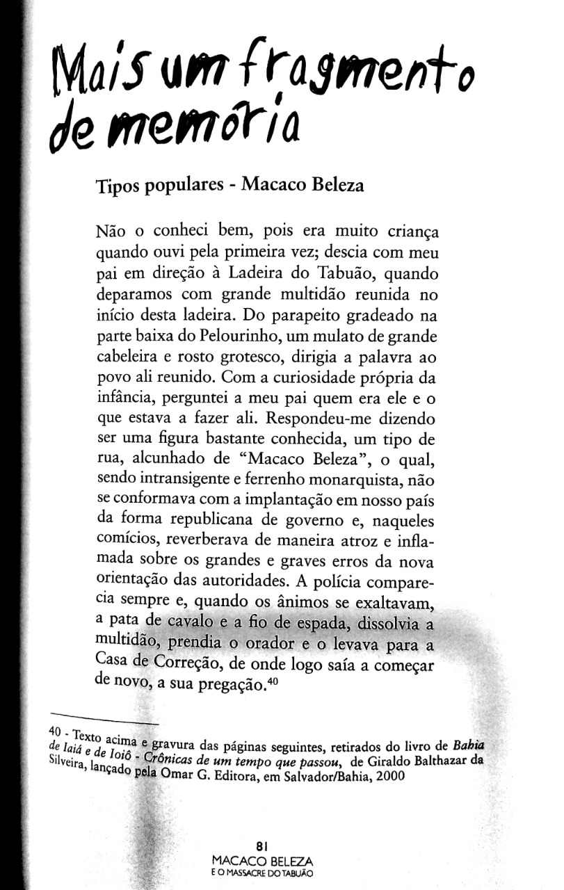 Registros extraídos do livro de Frede Abreu, 'Macaco Beleza e o Massacre do Tabuão'
