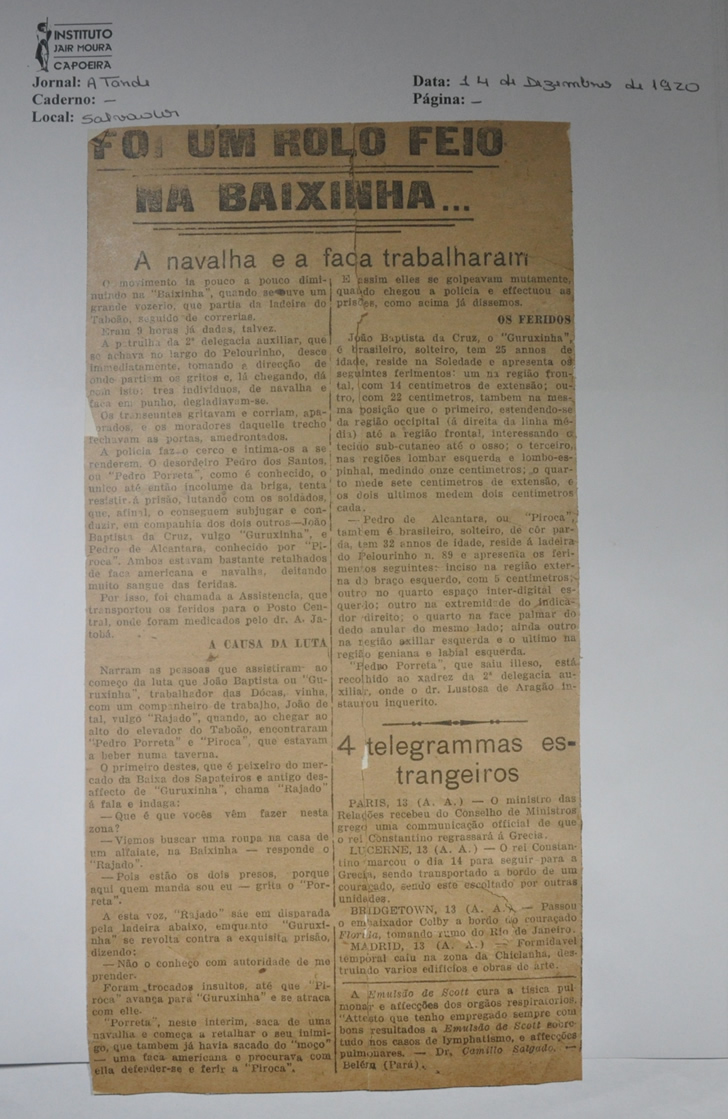 Matéria de jornal com ocorrido na Baixinha