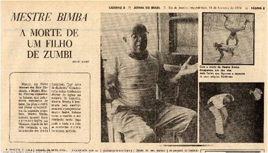 Matéria de jornal sobre a morte de Mestre Bimba