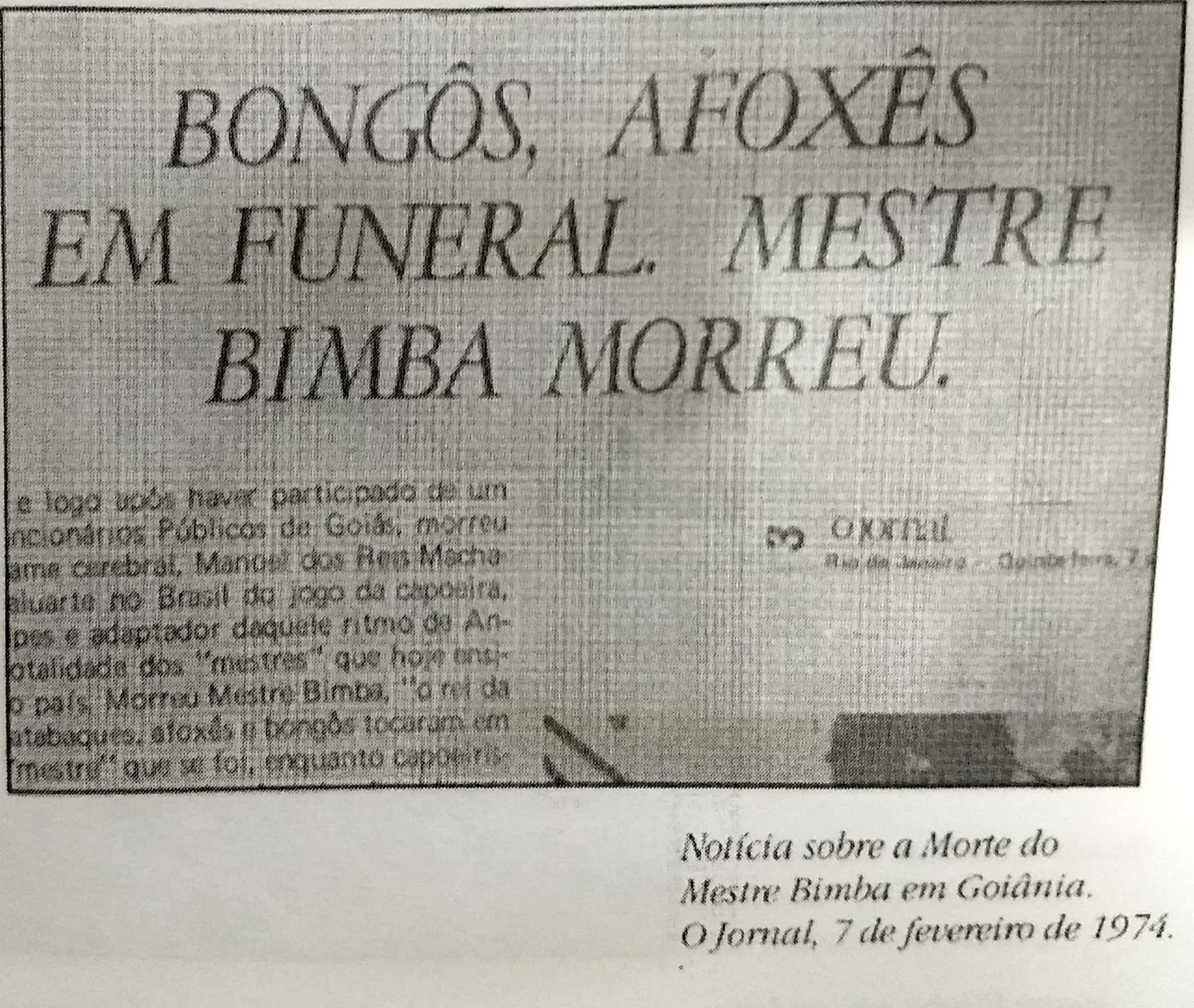 Matéria do falecimento do Mestre Bimba - Livro do Mestre Itapoan