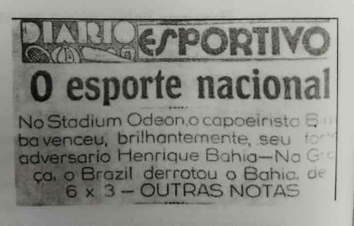 Matéria do Jornal Diário Esportivo sobre a luta do Mestre Bimba com Henrique Bahia - Livro Bimba é Bamba - Frede Abreu