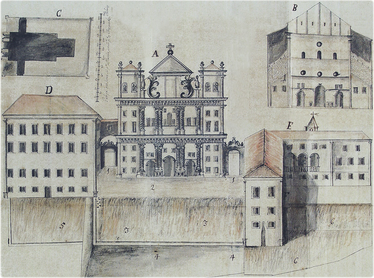 Desenho da antiga Catedral da Sé - Século XVIII -  Ilustração do português Luís dos Santos Vilhena
